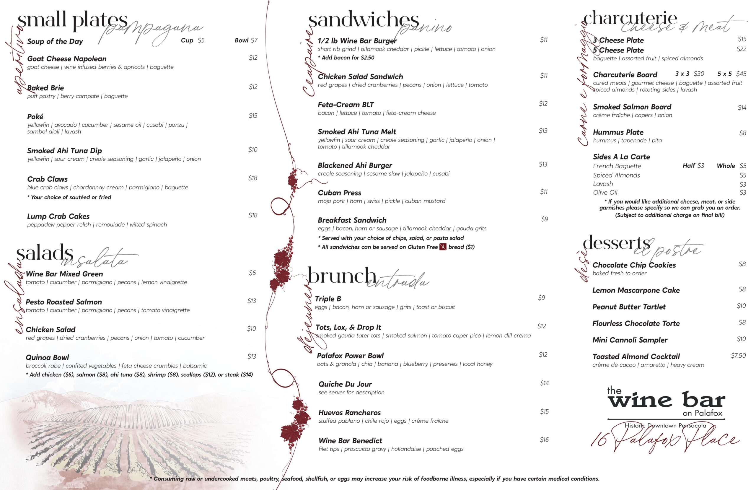 Lunch, Dinner, and Brunch Menu The Wine Bar on Palafox