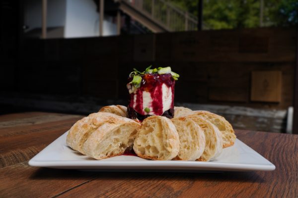 Goat Cheese, Wine Infused Cherries, Wine Infused Apricots (bread sold separately)