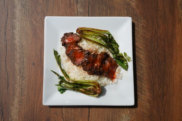 Marinated Hanger Steak, Basmati Rice, Bok Choy, Ponzu
