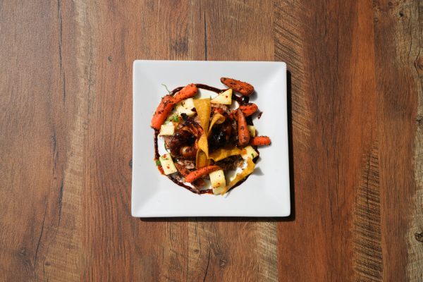 Pineapple Chow, Rice & Beans, Roasted Carrots