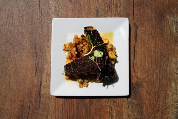 Apricot & Pistachio Couscous, Cranberries, Honey Harissa Glaze