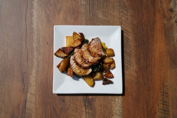 Collard Greens, Duck Fat potatoes, Three Mustard Gastrique